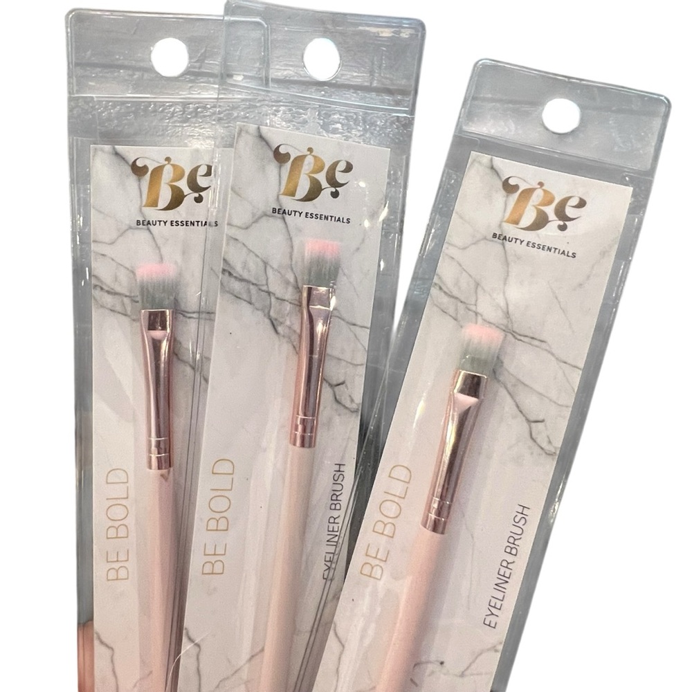 Beauty Essentials Makeup Brush 3 Pc Eyeliner Pink Handle NEW Pink Tipped Bristle